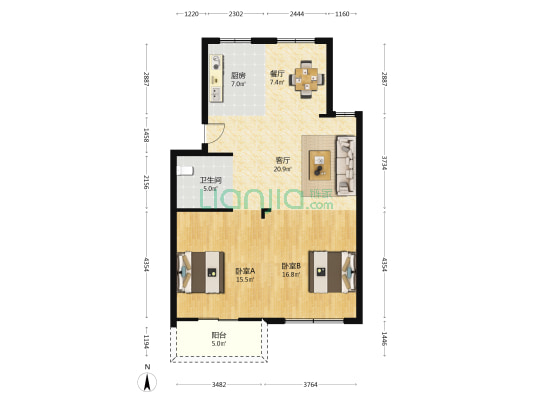 四明公寓西区 2室2厅1卫 90平方