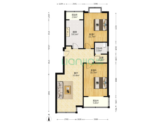 旺山丽景苑 2室1厅1卫 99平方