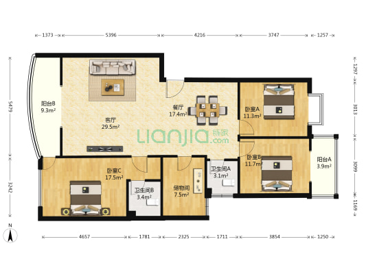 东岸尚景B区 3室2厅2卫 131平方