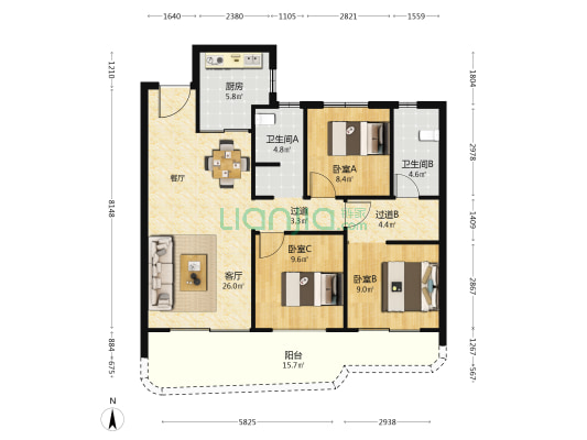 万科翠湾中城璟曦园 3室1厅2卫 113平方