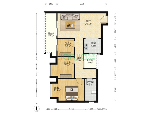玖著天宸启宸 3室1厅1卫 79平方