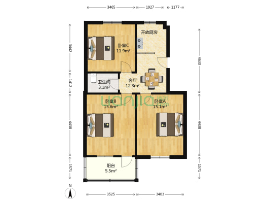 内马路散盘 3室1厅1卫 76平方