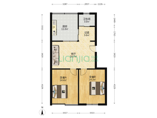 西苑小区二村 2室1厅1卫 87平方