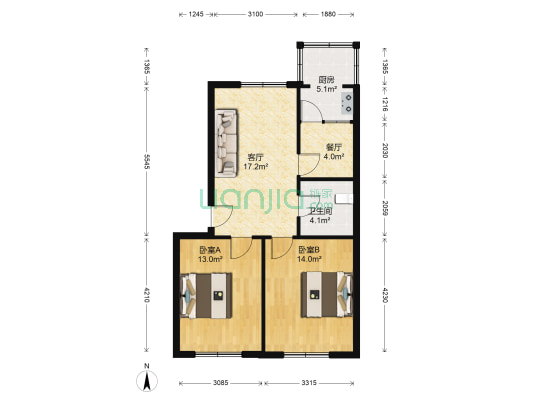 省俭家属楼 2室2厅1卫 81平方