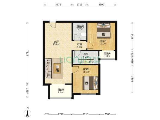 通宇枫尚城 2室1厅1卫 90平方