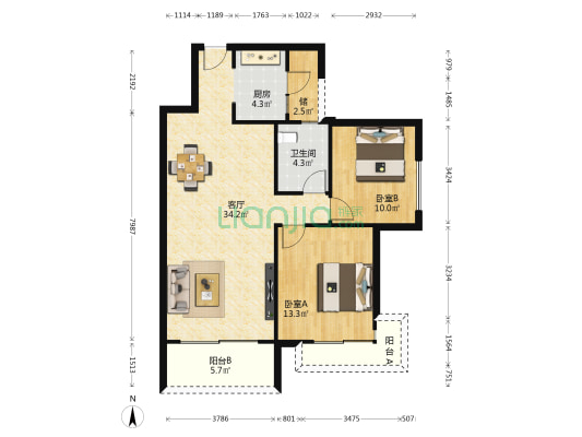 景山花园 2室1厅1卫 89平方