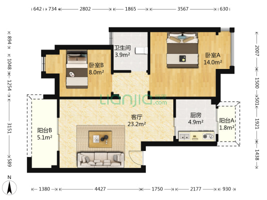 兴堰丽景D区 2室1厅1卫 70平方