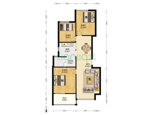 星河晨光 3室1厅1卫 93平方