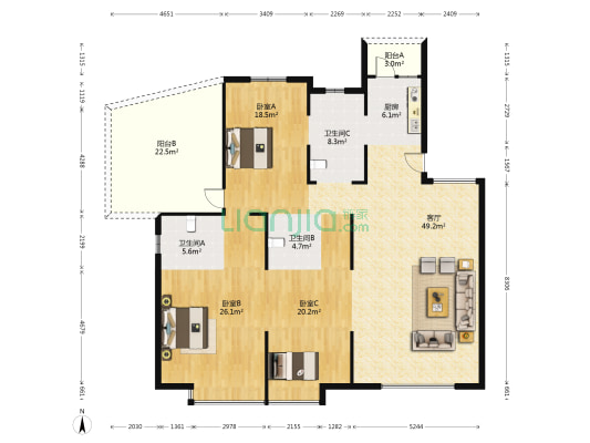 揽月苑 3室1厅3卫 194平方
