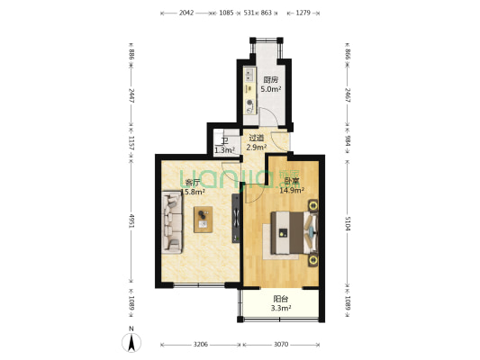 电视机厂家属院 1室1厅1卫 45平方
