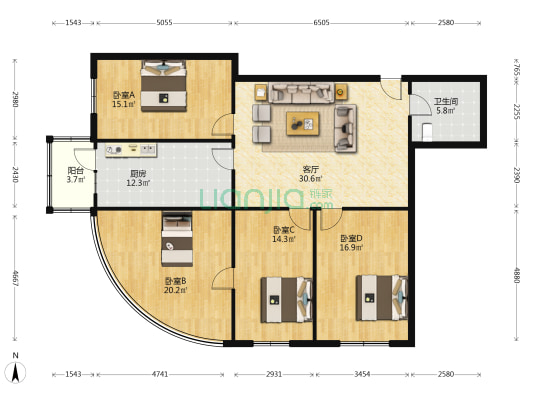 东直路297号 4室1厅1卫 150平方