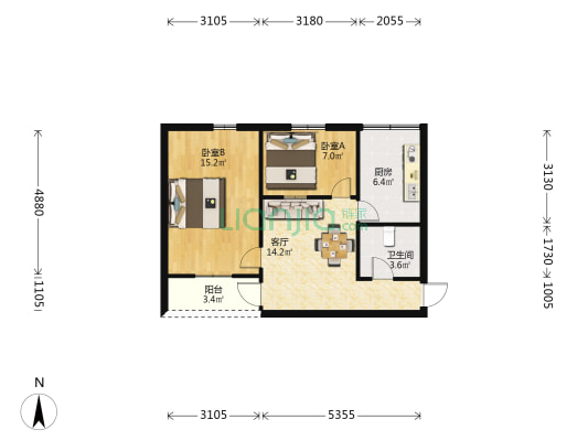 灵响路47号 2室1厅1卫 59平方