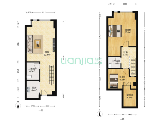 明发银河城 2室1厅2卫 60平方