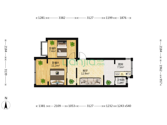 黄公东街保险公司宿舍 2室1厅1卫 40平方