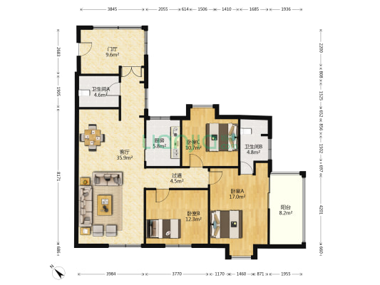金凌育才雅苑 3室1厅2卫 137平方
