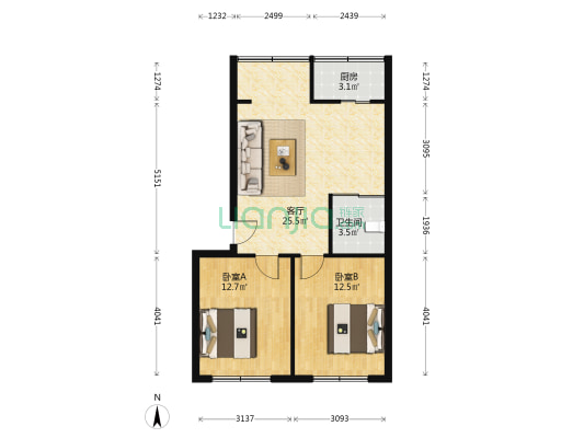 党校小区 2室1厅1卫 70平方