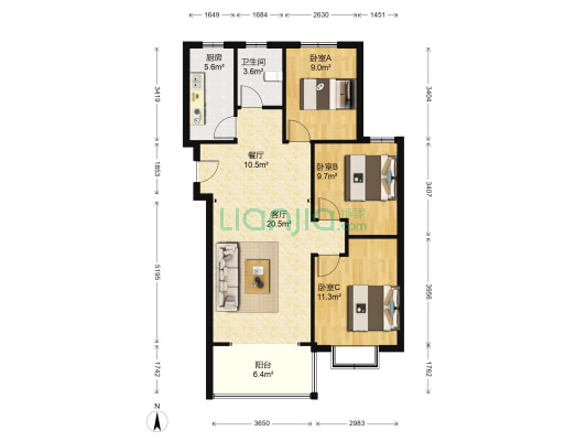平安D区  精装三居室  看房提前联系-户型图