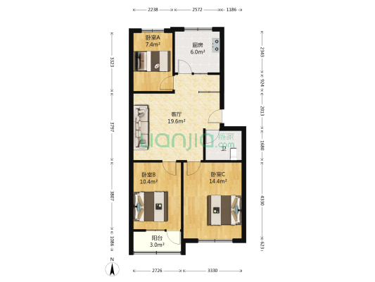 民政公寓 3室1厅1卫 78平方
