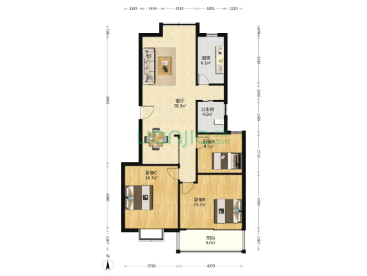 华府景城 3室1厅1卫 122平方