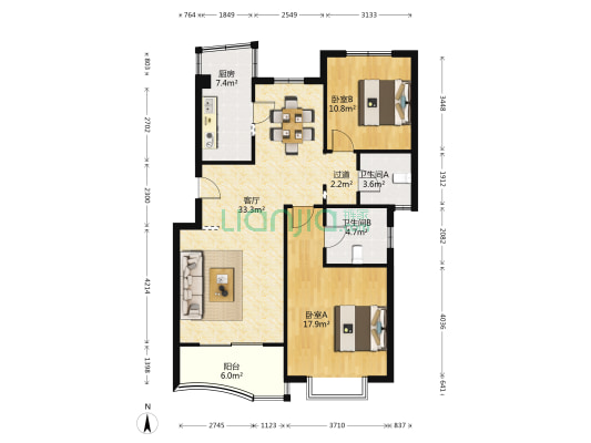 上海未来 2室1厅2卫 107平方
