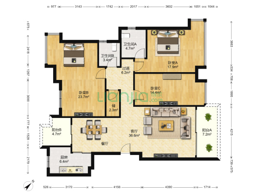 半山溪谷E墅 3室1厅2卫 147平方