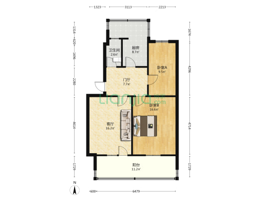朝阳路九号院 2室1厅1卫 73平方