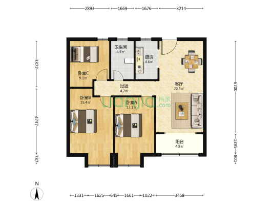 辰华丽都苑 3室1厅1卫 108平方