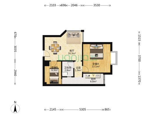 锦江明珠 2室1厅1卫 61平方