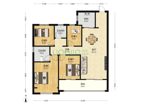 华润置地悦景湾 4室1厅2卫 128平方