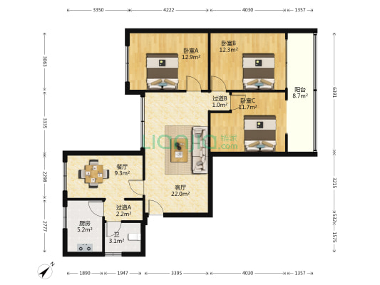 锦湖路17号 3室2厅1卫 125平方