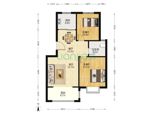 泰和嘉园 2室2厅1卫 122平方