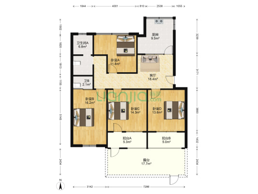 中心花园(江宁) 4室1厅2卫 119平方