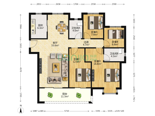 保利和光 3室2厅2卫 125平方