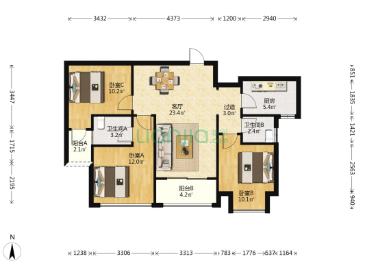 海悦华府 3室1厅2卫 98平方