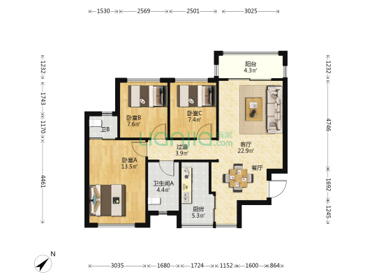 金帝秀悦轩 3室1厅2卫 89平方