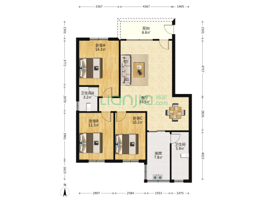 满华苑 3室1厅2卫 112平方