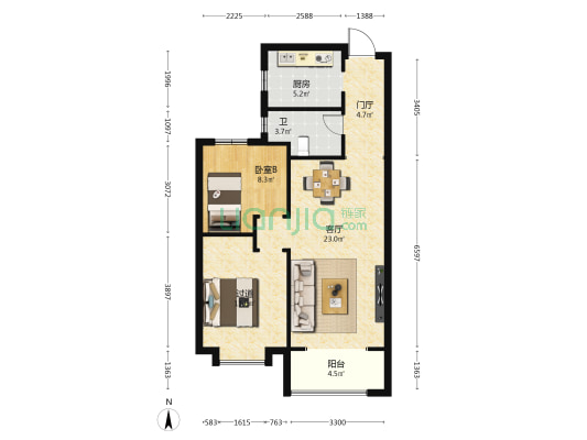 招商时代主场 1室1厅1卫 90平方