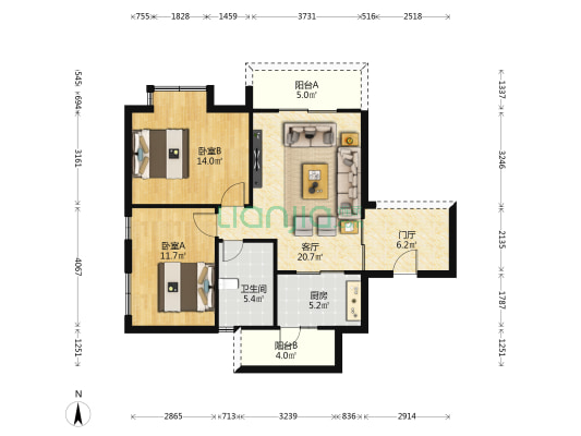 草市巷12号 2室1厅1卫 80平方