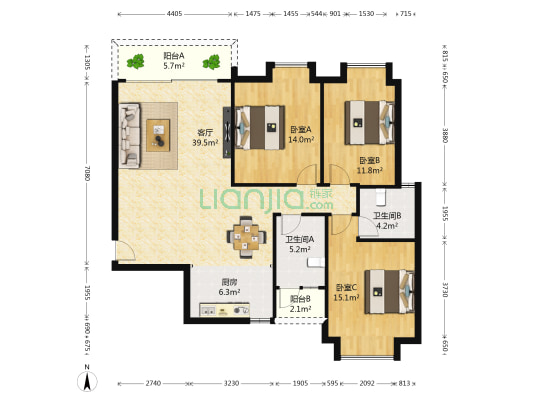 冠信幸福美地 3室1厅2卫 123平方