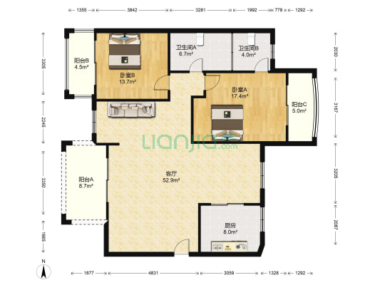 冠和金山龍庭 2室1厅2卫 200平方