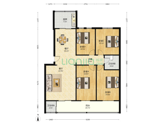 新防疫站宿舍 4室2厅2卫 139平方