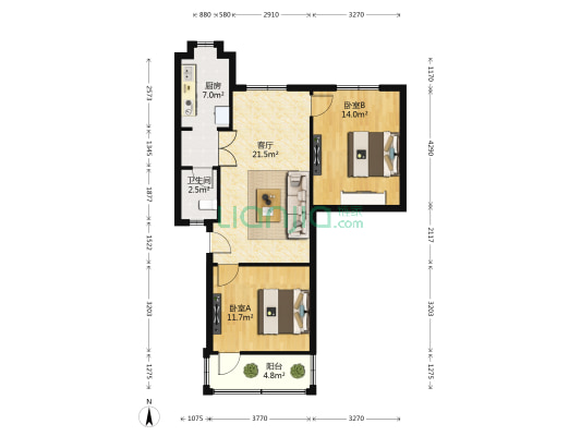 湖东家园 2室1厅1卫 78平方