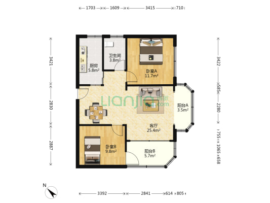 南虹公寓 2室1厅1卫 96平方