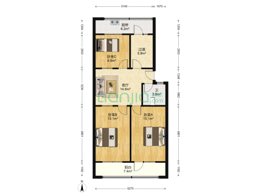 城管一社 3室1厅1卫 93平方