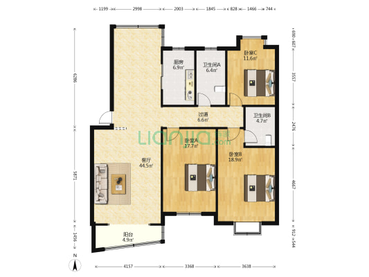 盛源帝豪山庄 3室1厅2卫 142平方