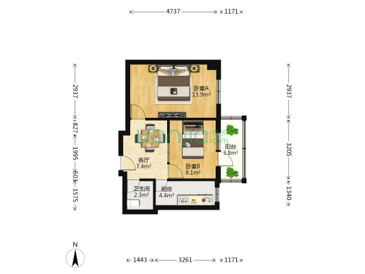 太仆寺33号院 2室1厅1卫 52平方