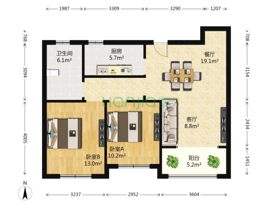 东海新村 2室2厅1卫 94平方