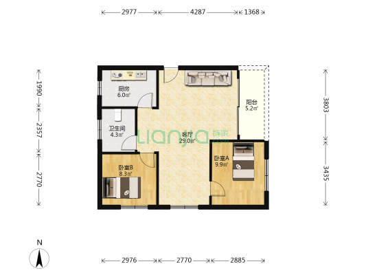 宝马山花园 2室1厅1卫 77平方