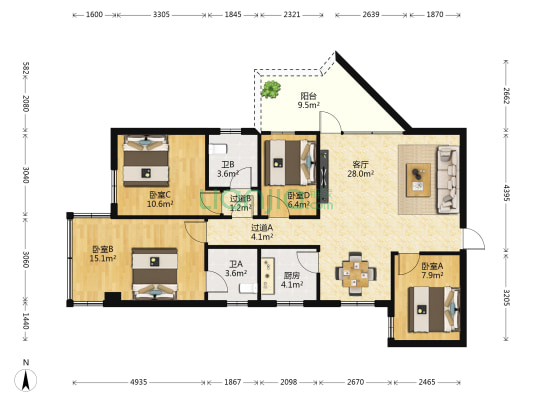 八菱大厦 4室1厅2卫 118平方