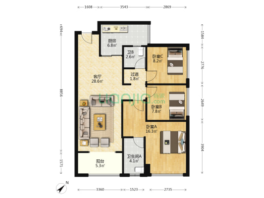 中建锦绣天地 3室1厅2卫 98平方